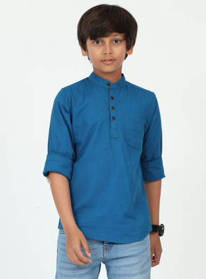 ROCKET SCIENCE Boys Solid Straight Kurta(Blue)
