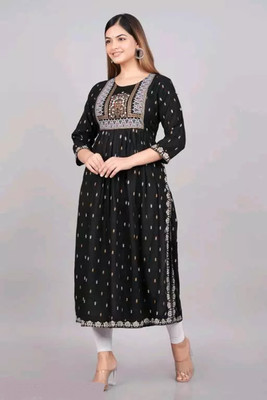 Brijam Women Printed A-line Kurta(Black, White, Beige)