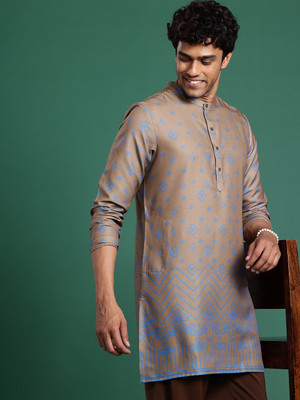 Sangria Men Printed Straight Kurta(Brown)