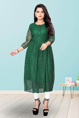 Lakshya Fashion Mart Women Self Design Anarkali Kurta(Green)