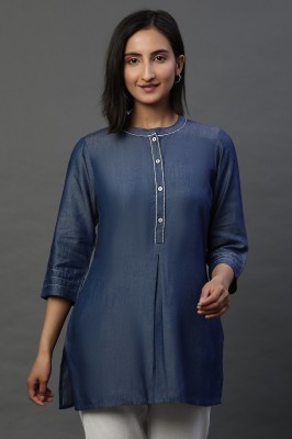 Aurelia Women Solid Straight Kurta(Blue)