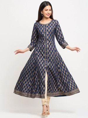 Yash Gallery Women Printed Anarkali Kurta(Blue)