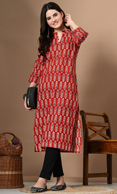 Raghav Silk Studio Women Paisley, Printed Straight Kurta(Red)