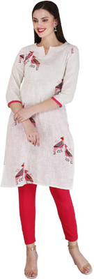 HouseOfCommon Women Printed Straight Kurta(White)