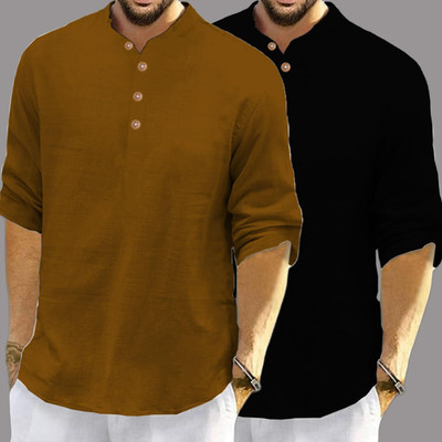 indirae Men Solid A-line Kurta(Gold)