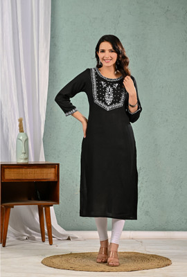 Ramkudi Women Embellished A-line Kurta(Black)