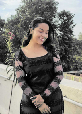 Eluyani Women Embellished, Embroidered A-line Kurta(Black)