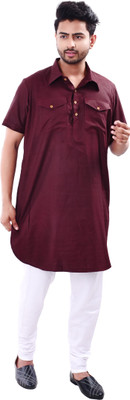 DRESSED UP DIVAS Men Solid Pathani Kurta(Maroon)