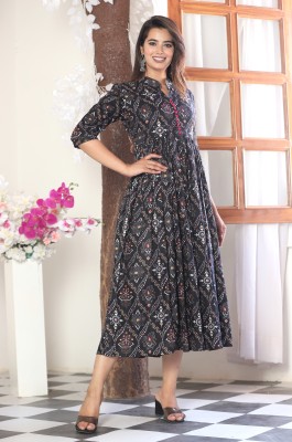 poojaclothing Women Printed Anarkali Kurta(Black)