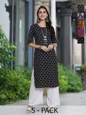 Moda Rapido Women Printed A-line Kurta(Black)