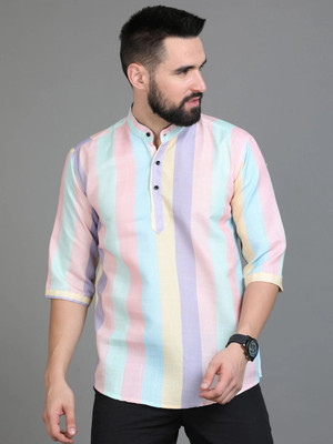 fashiontrend Men Printed Straight Kurta(Multicolor, Pink)