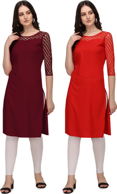 Maheshvi Women Solid Straight Kurta(Maroon, Red)