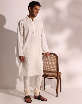 Fabindia Men Woven Design Straight Kurta(White)