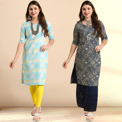 1 Stop Fashion Women Printed Straight Kurta(Multicolor)