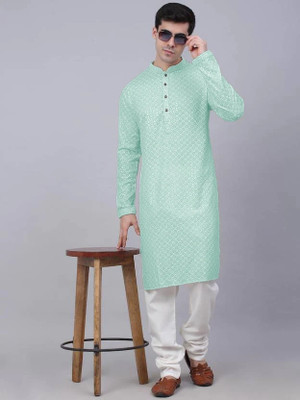 Triom Men Chikan Embroidery Straight Kurta(Blue)