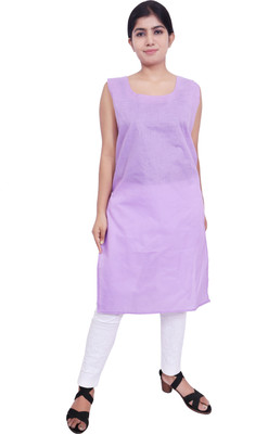ADR CHIKANKARI Women Solid Straight Kurta(Purple)