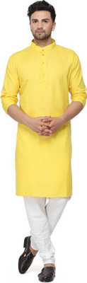 Krisha trend Men Solid Straight Kurta(Yellow)