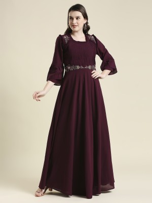 Bhavna Textiles Women Gown Maroon Dress