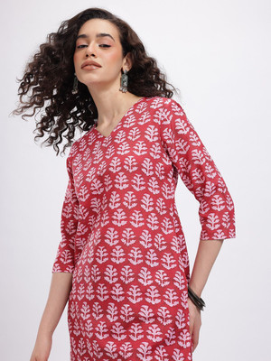 Anouk Rustic Women Printed Straight Kurta(Red)
