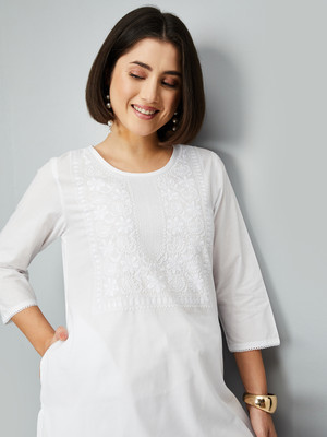 MAX Women Printed Straight Kurta(White)