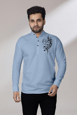 Kavyangle Creation Men Printed, Solid Straight Kurta(Grey)