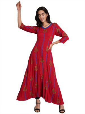 Welzivs Women Printed Anarkali Kurta(Red, Green, Blue)