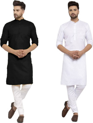 ANIRAV Men Solid Straight Kurta(White)