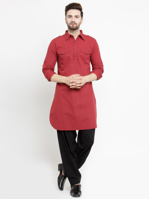 Moda Rapido Men Solid Pathani Kurta(Maroon)