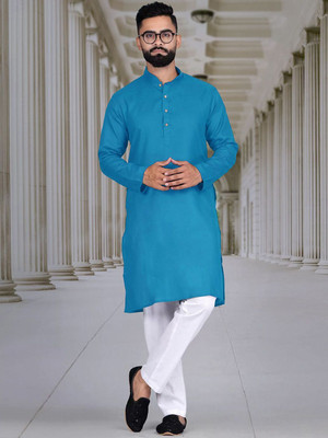 Moda Rapido Men Solid A-line Kurta(Blue)