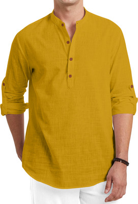 ROYAL SCOUT Men Solid Straight Kurta(Yellow)