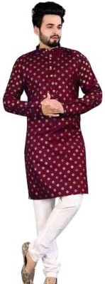 ZONORO Men Printed Straight Kurta(Maroon, Gold)