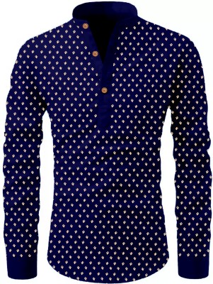 INDICLUB Men Printed Straight Kurta(Dark Blue)