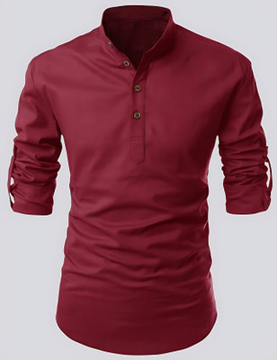 PoshSide Men Solid Flared Kurta(Maroon)