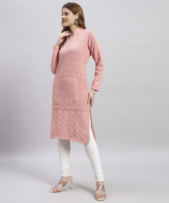 MYLES Women Self Design Straight Kurta(Orange)