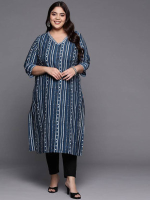 Jixpox Women Printed A-line Kurta(Blue)
