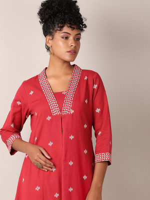 V-MART Women Printed A-line Kurta(Maroon)