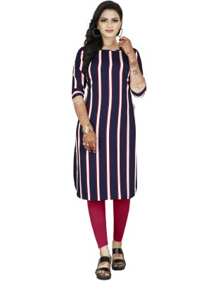 maruti fab Women Striped Straight Kurta(Purple, White)