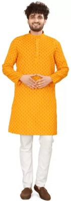 PROFISOL Men Printed Straight Kurta(Yellow)