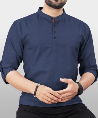 VeBNoR Men Solid Straight Kurta(Dark Blue)