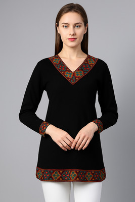 MEAVYIL Women Printed Straight Kurta(Black)