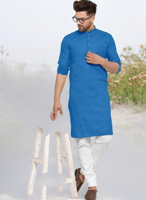 Rashmi Genz Men Printed Straight Kurta(Blue)