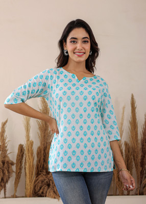 Label Adrija Formal Floral Print Women Blue Top
