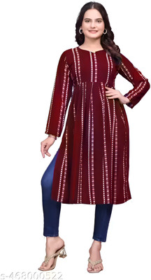 dealbazaars Women Printed Pakistani Kurta(Red)