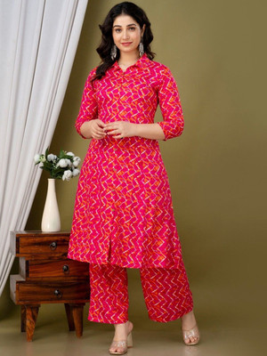 Glorry Creation Women Printed, Geometric Print A-line Kurta(Pink, Orange)