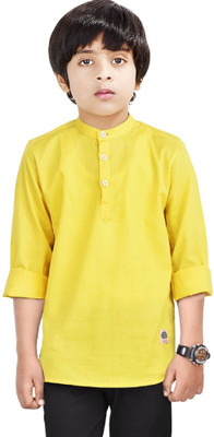 MADE IN THE SHADE Boys Self Design Straight Kurta(Yellow)