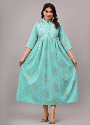 Tejal Textile Women Embroidered Anarkali Kurta(Green)