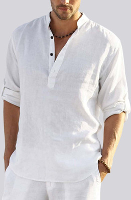 HEMADHAV Men Solid Straight Kurta(White)