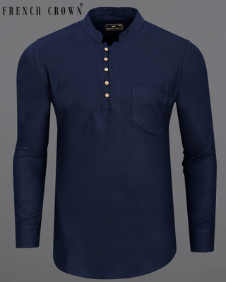 french crown Men Solid Straight Kurta(Dark Blue)