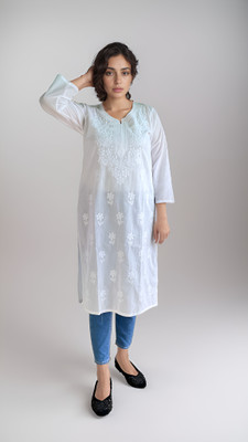 HouseOfCommon Women Embroidered Straight Kurta(White)