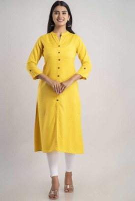 radhikatextile Women Solid Straight Kurta(Yellow)